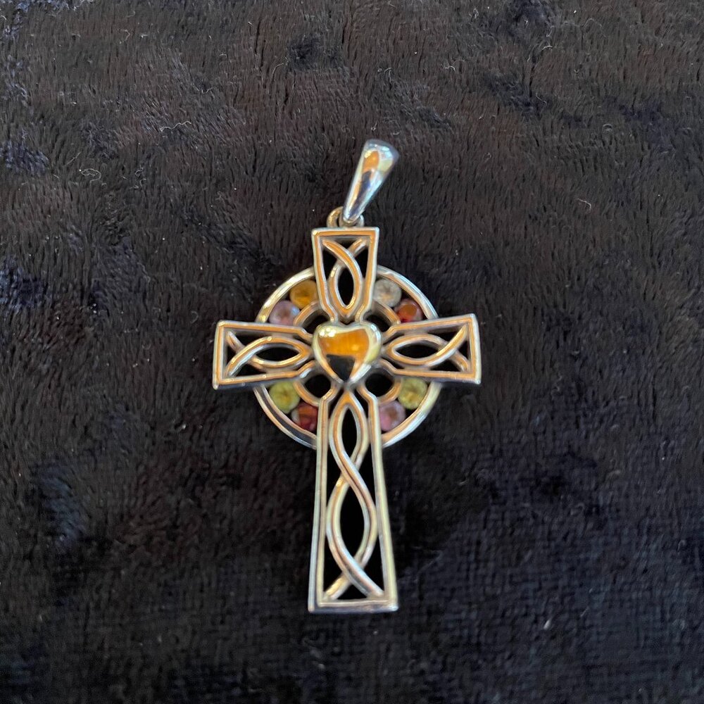 Silver and Gold plated cross pendant with gemstones